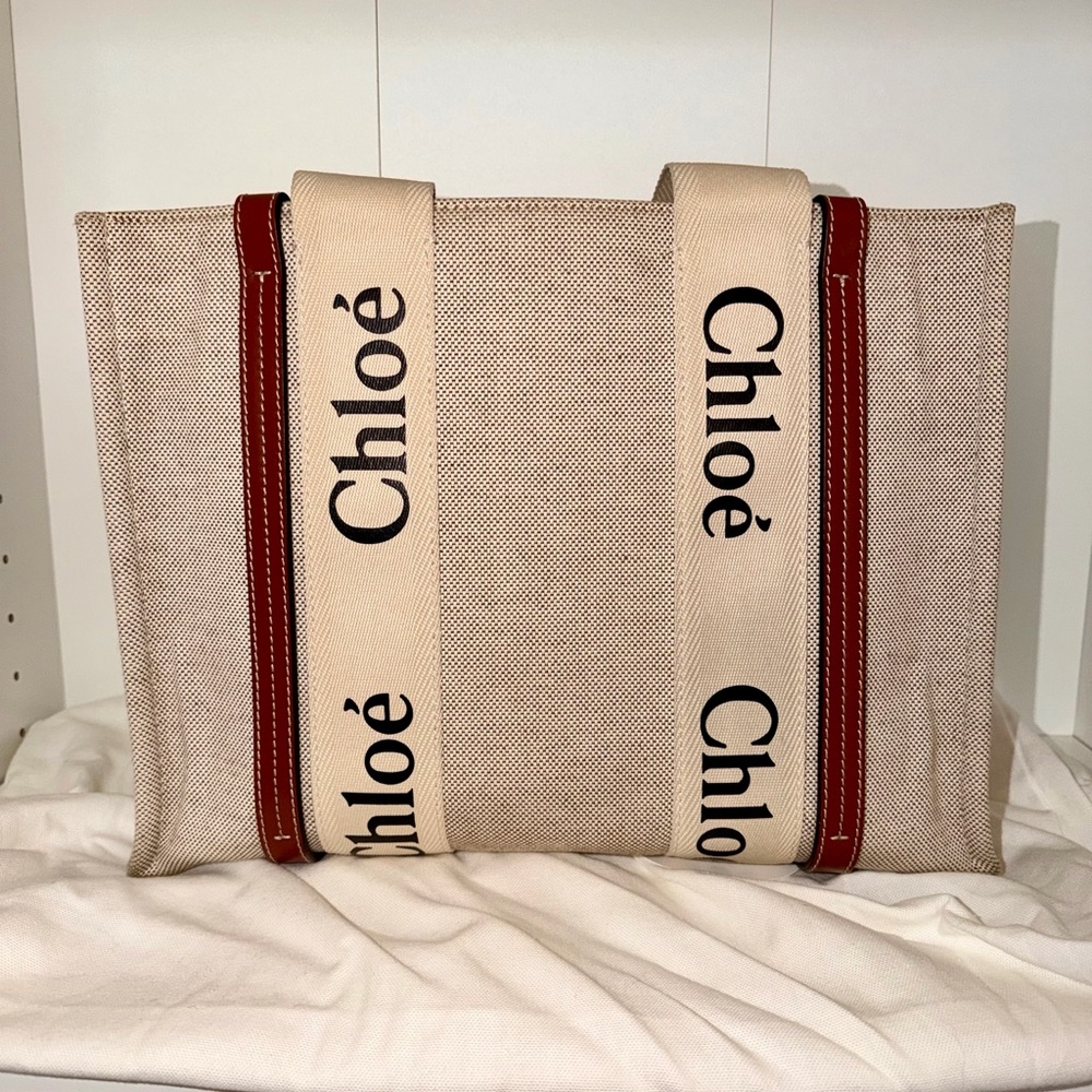 Chloe Tan and Burgundy Tote Bag